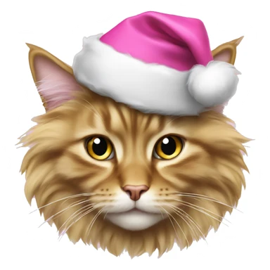 fluffy gold maincoon cat in pink santa hat  sticker