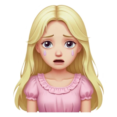 blonde with long hair and swamp eyes in a pink pastel dress, cry sticker