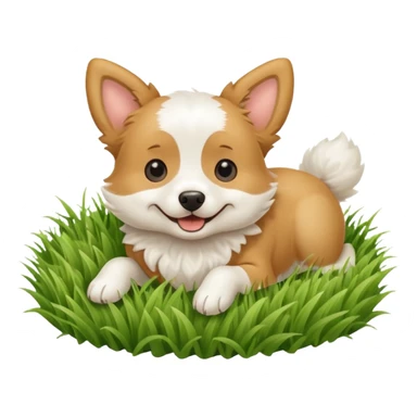 White and tan dog rolling in grass sticker