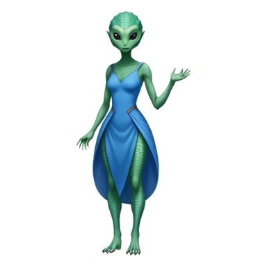 a reptilian alien woman full body, in blue dress sticker