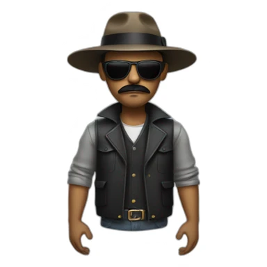 Gangster with a hat, sunglasses, mustache and weapons sticker