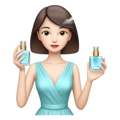 stylish woman spraying perfume, holding a perfume bottle, soft mist spray in the air, elegant pose, 3D cartoon, mobile game icon style, clean background, no text, no watermark

 sticker