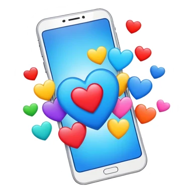  smartphone showing a colorful social media post with a heart and image icon sticker