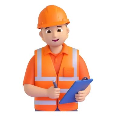 Keith Morey, a Network Rail worker emoji, wearing a high-visibility orange vest, hard hat, holding a clipboard, friendly expression sticker