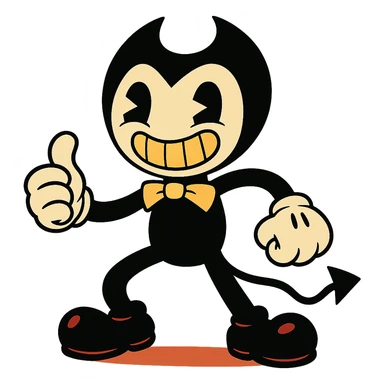 Bendy cartoon demon, vibrant toon style, bold outlines, energetic stance sticker