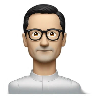 Hyper realistic Ralf Hutter from Kraftwerk, short straight black hair, black glasses, thin, riding open top black tesla model 3 sticker