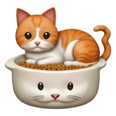 Cute pixel art cat shaped pet food bowl with white food piled on top of it sticker
