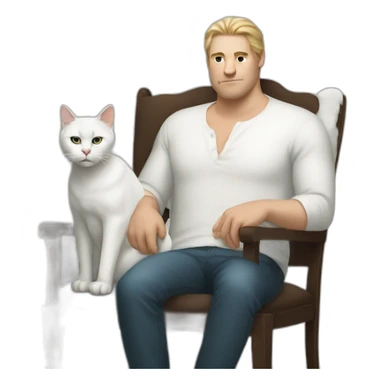 white skin  huge man with white cat on the chair sticker