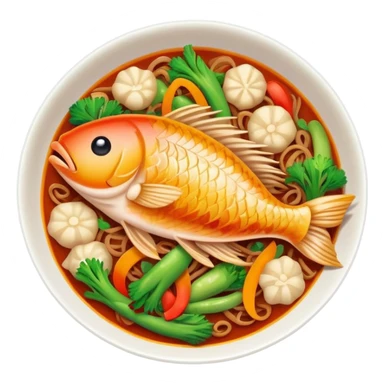 Fish Fragrant Shredded Pork with colorful vegetables in sauce, simplified emoji style with bold outlines and bright colors, cartoon style Yu Xiang Rou Si dish sticker