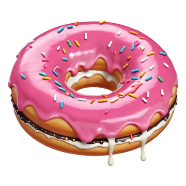 White icing running through a pink donuts hole spilling out onto a black couch to make a sticky mess sticker