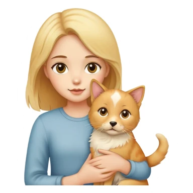 Girl holding a cat and a dog sticker