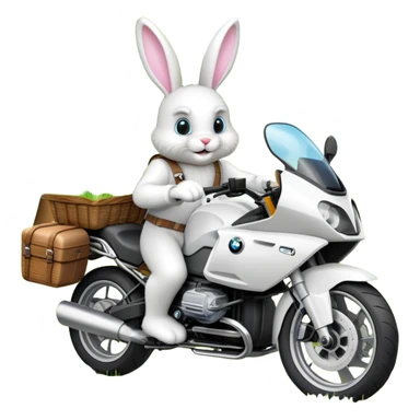 Easter bunny riding a BMW boxer motorcycle with trees and grass in the background and colorful Easter eggs hidden in the grass sticker