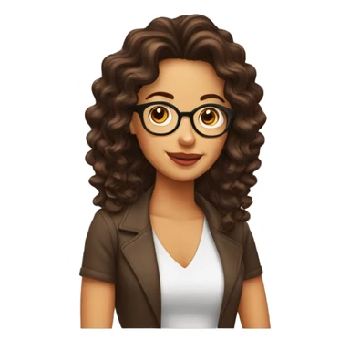 Mujer con cabello café rizado y lentes sticker