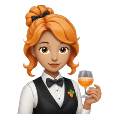 a bartender lady with bow tie and vest, having orange wavy bun hair















 sticker