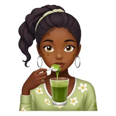 Haz a una chica morena con vitiligo y tomando matcha sticker