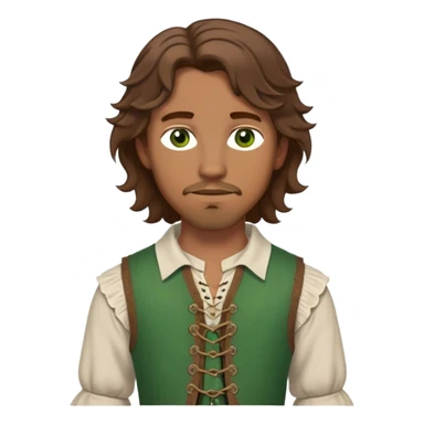 medieval outfit worn by a DnD themed fantasy character. basic linen shirt with a laced neckline and a wool vest. clothes only above the waist. The clothes full waist. The character's haven't arms. character is brown hair green eyes shoulder-length wavy hair white man.

 sticker