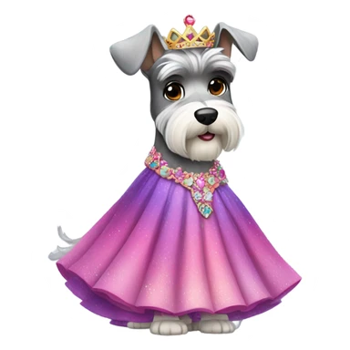 Schnauzer wearing a princess dress matching her owner Elisa sticker