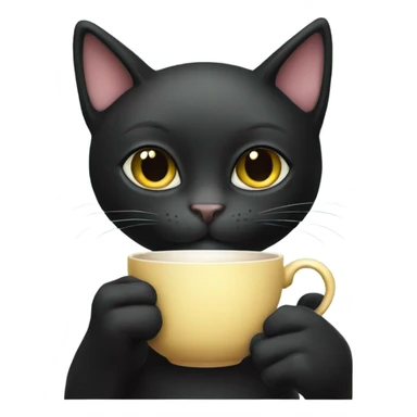 Black cat holding tea cup sticker