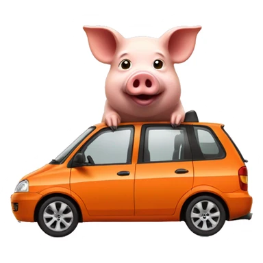 Pig driving orange mpv car sticker