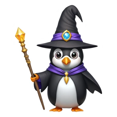 Penguin dressed as a wizard with a magic wand and wizard hat sticker