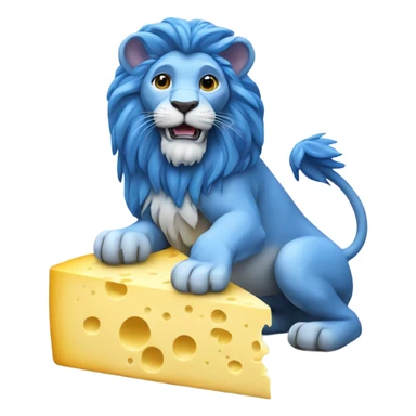 Blue lion mounting a piece of cheese sticker