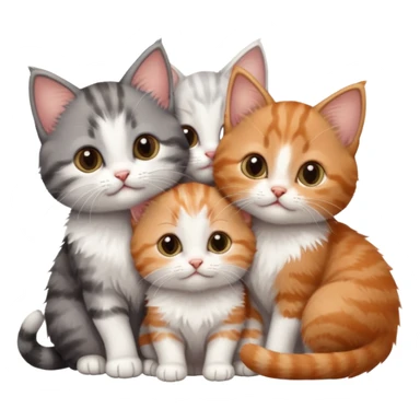 3 very small kittens cuddling together all different colours, the first one is grey and white, the second is ginger and white and the third is brown tabby and white sticker