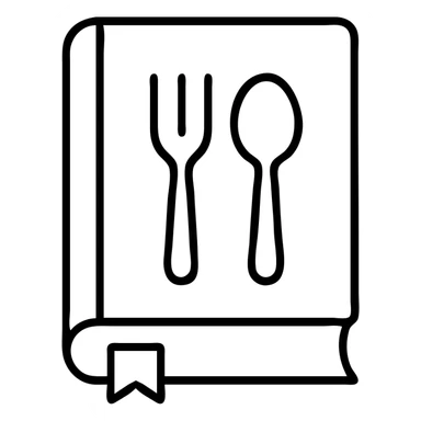 Closed cookbook with a fork and spoon symbol on the cover – collection of recipes sticker