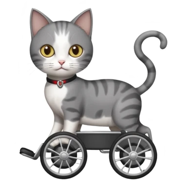 full body small short hair dark grey and white cat with hazel eyes walking in a wheelchair for cats sticker