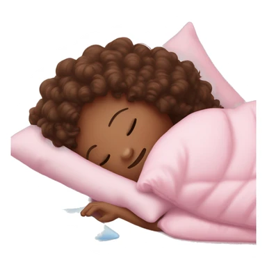 Sleepy girl laying on pink pillow with brown curly hair and a ice pack sticker