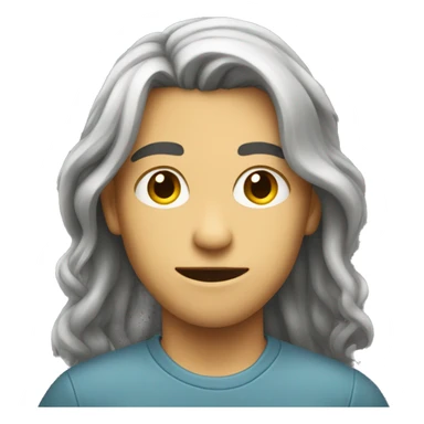 Developer teenager with long hair and  sticker