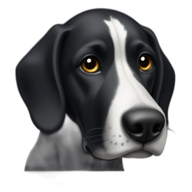 A black dog with a black muzzle with a white spot on his chest. With a long nose and floppy ears sticker