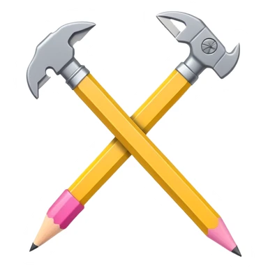 A flat-style illustration of a pencil crossed with a wrench, forming an "X" shape. The pencil is yellow with a pink eraser, and the wrench is metallic gray. Clean, simple, modern design, cartoon style, white background, iOS emoji aesthetic. sticker