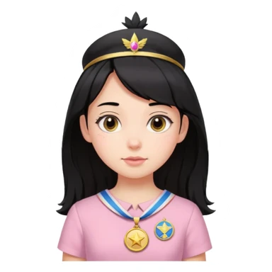 black haired girl wearing pastel pink with medals sticker