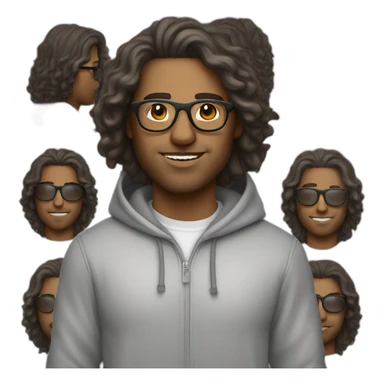 man wearing a hoodie with wavy hair and tinted glasses sticker