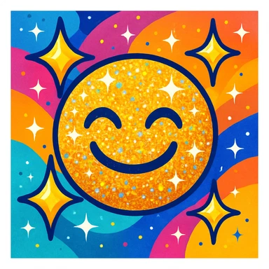 glitter emoji, sparkling particles, vibrant sticker
