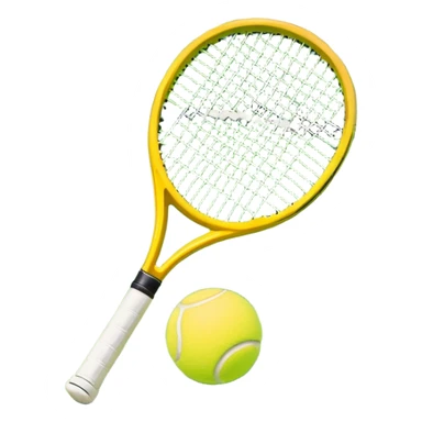A tennis racket with a bright yellow tennis ball resting on it, set against the backdrop of a well-maintained tennis court. The scene emphasizes the smooth lines of the court and the focus on the ball and racket, symbolizing the elegance and precision of the sport sticker