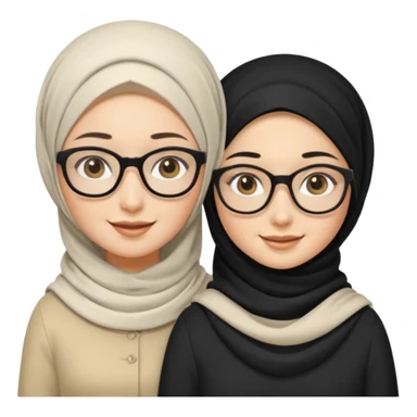 White hijabi girl with black eyes with another girl have long black hair wearing glasses with  another another girl have curly short  honey hair and wearing white glasses  sticker