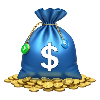 blue coins inside a money bag  sticker