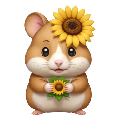 A small 3D cartoon hamster holding a sunflower seed, chubby cheeks, soft brown and white fur, bright eyes, friendly expression, soft warm lighting, Memoji-style. sticker
