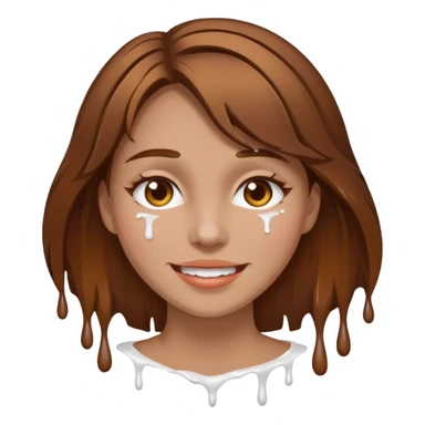 Brown Hair Woman , white paint , drip, face, happy sticker