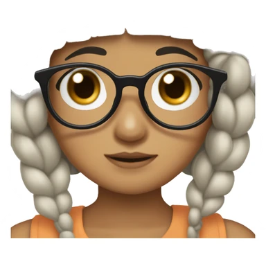 girl with black hair with korean bangs, two braids and black round glasses and sticking out tongue cutely sticker