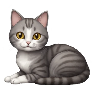 full body tiny short hair dark grey and white cat with hazel eyes lying down sticker