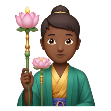 asian man with lotus, scepter, buddhism, lotus sticker