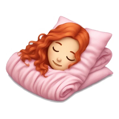 Red hair girl with long wavy hair sleeping with pink blanket and cute pillow sticker