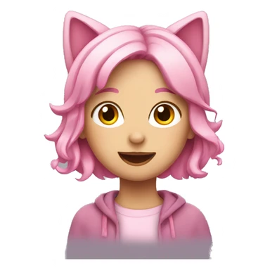 pink haired girl with cat ears waving sticker