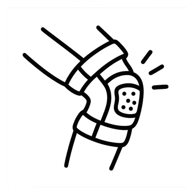 hand-drawn outlined icon of a knee with a knee brace sticker