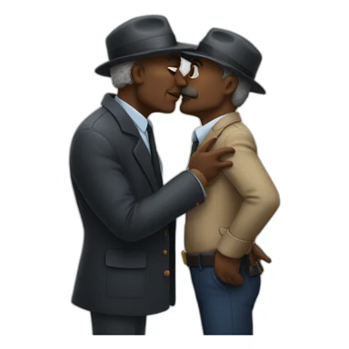 Black older man detective kisses European  older man detective  sticker