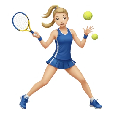 a woman with a ponytail hitting a tennis ball, athletic stance, cheerful sticker