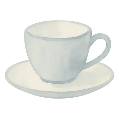 light blue tea cup on a saucer, dreamy painterly watercolor style, visible brushstrokes, matching the style of the yellow rose reference image sticker