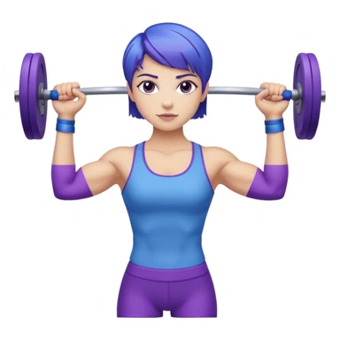 weight lift woman short blue purple har muscles bar is not growing from head sticker